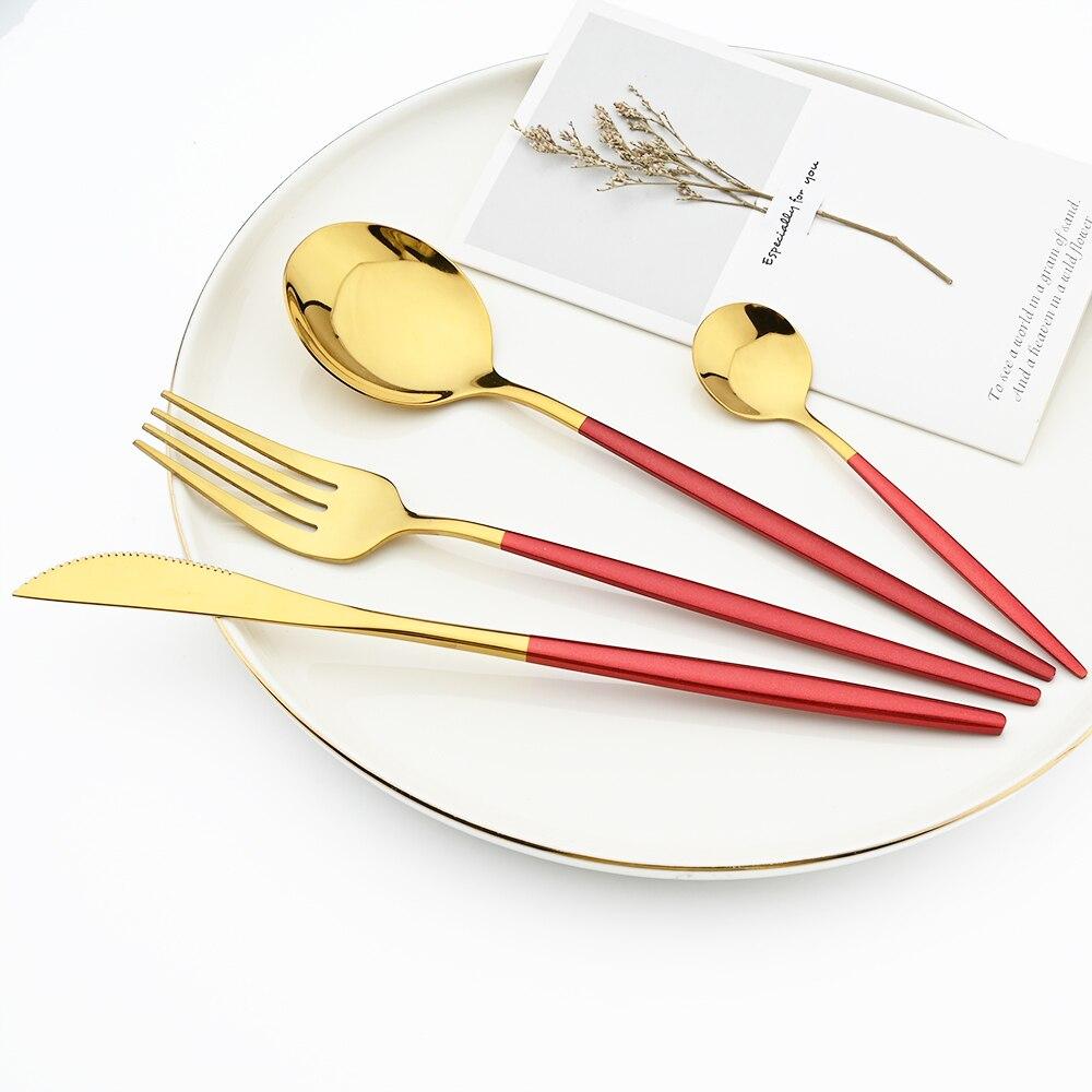 1pcs Dinnerware Mirror Stainless Steel Cutlery Set Red Gold Flatware Set Dessert Knife Spoons Forks Silverware Kitchen Tableware Set