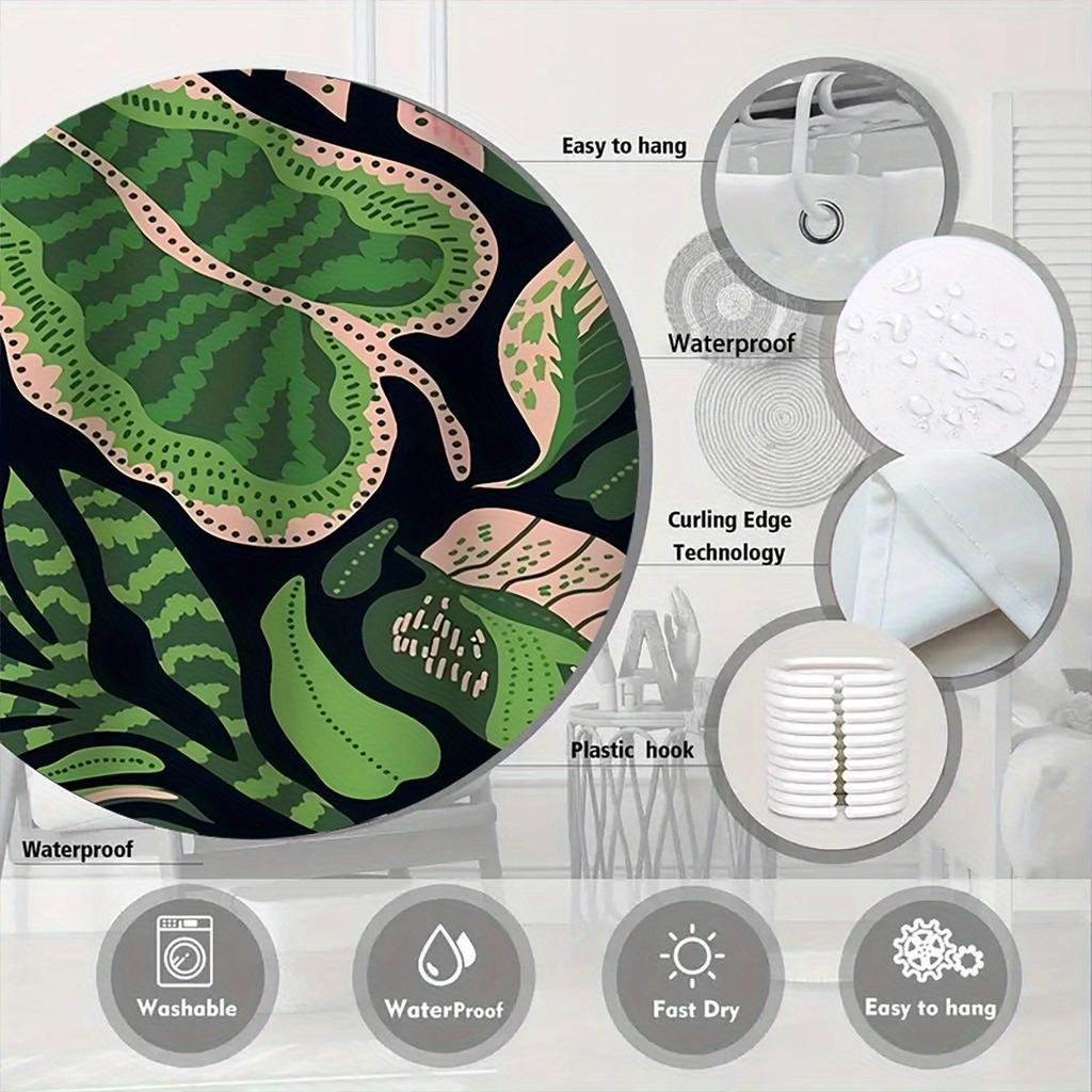 Tropical Leaf Shower Curtain - Anti-Mold, Waterproof Bathroom Decor, Unique Gift, Stylish Design, Vibrant Colors