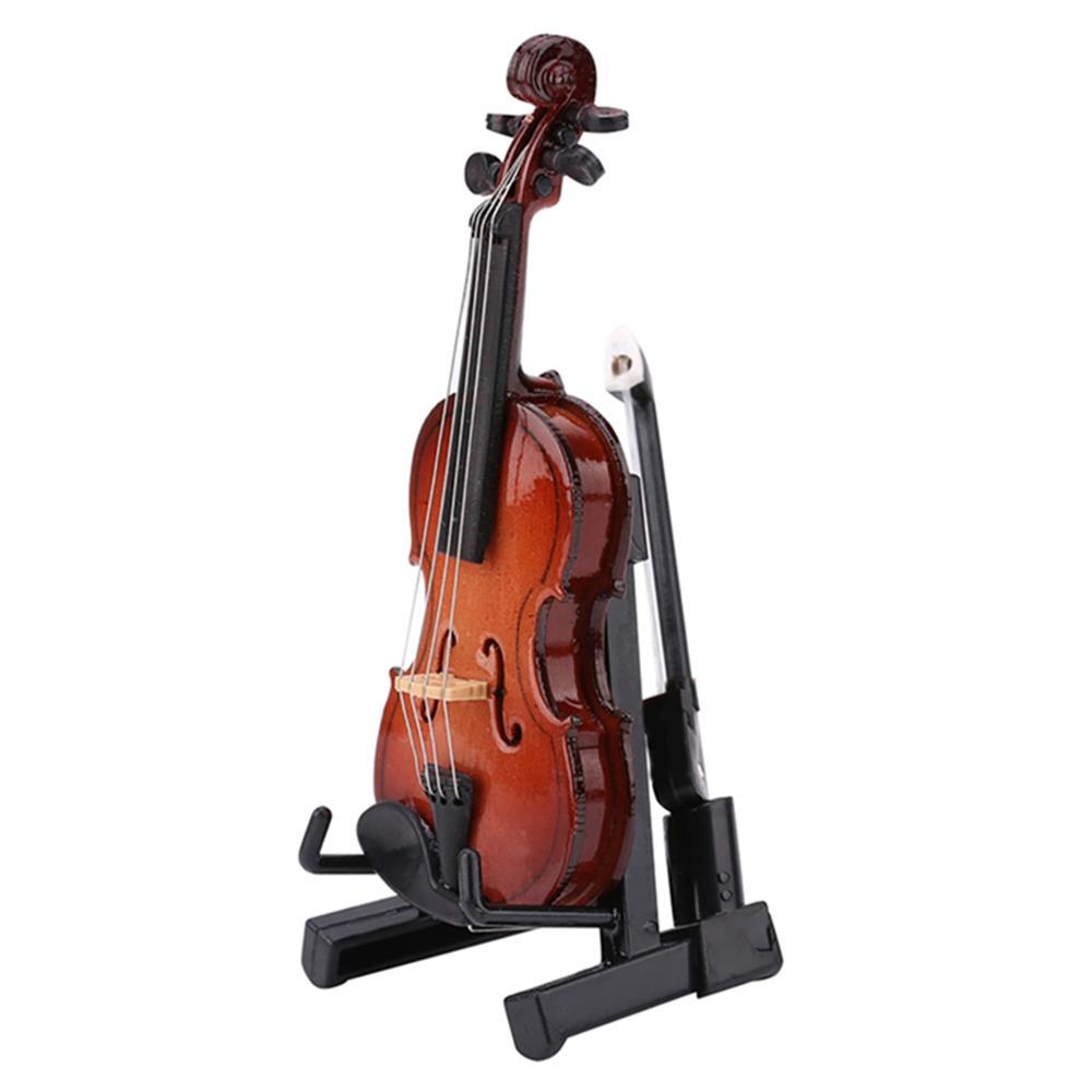 Wooden Mini Musical Instrument With Bow Collectible Figurines Mini Violin Replica Room Decor