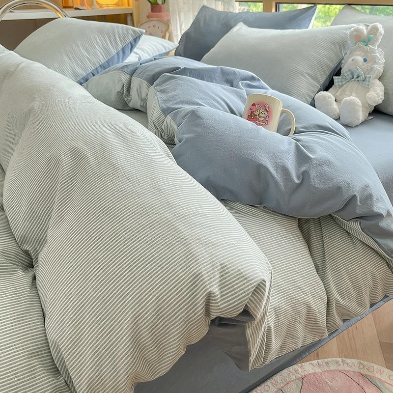 Sada povlečení z čisté bavlny, čtyřdílná sada z čisté bavlny, prostěradlo z čisté bavlny, povlak na přikrývku, sada tří dílů