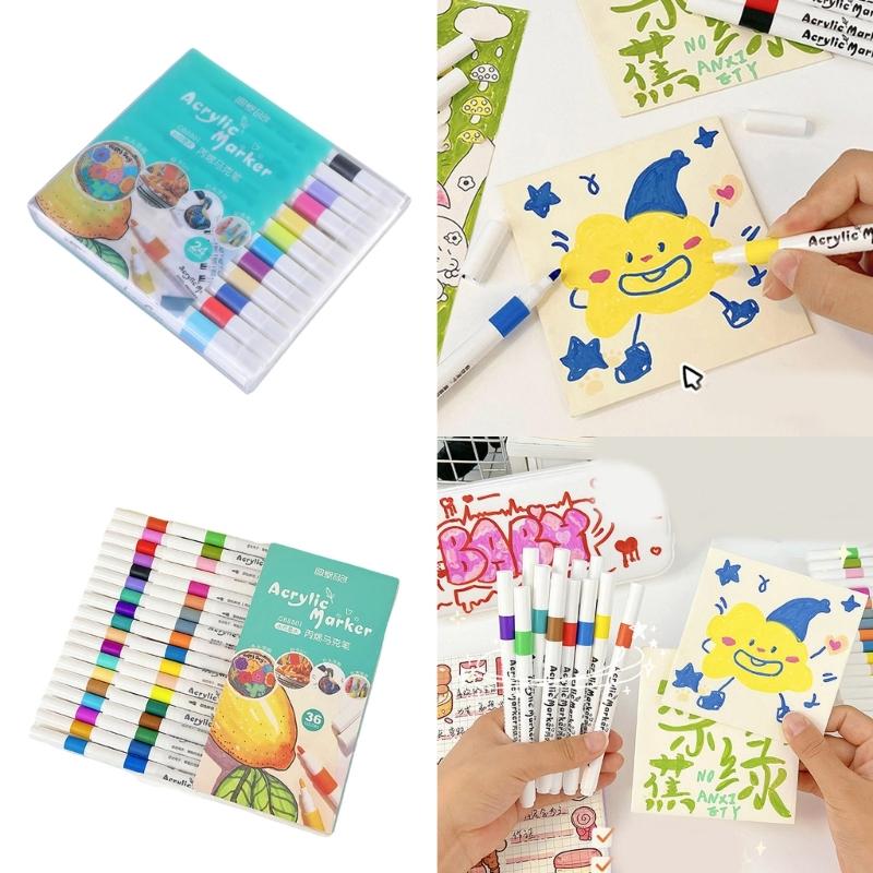Acrylmarker 12/24/36 Farben Acrylfarbstift Leuchtende Farben, Schnelltrocknend zum Malen auf Papier Holz Stein Glas Stoff