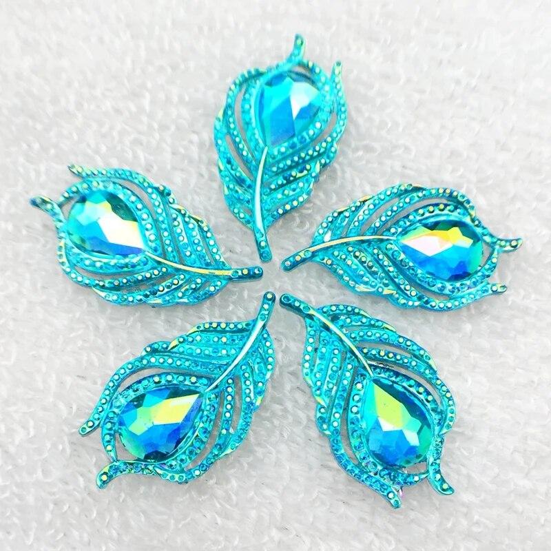 Helt ny 10 st snygga kristall rhindiamonds platt baksida blad scrapbook 20*38mm handsydda fjäder ädelstenar