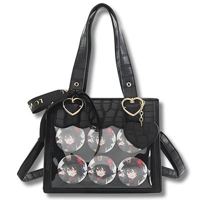 Sac Luaex Ita, Crocodile [Sac Oshikatsu 2 Voies], Bandoulière, Léger, Autoportant, Poignée, Bandoulière, Ruban et Charme Cœur (Noir)