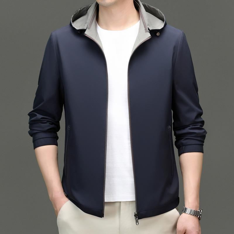 Men's Double-Sided Mulberry Silk Jacket - Hooded, Loose Fit, Business Casual, Spring/Autumn Outerwear