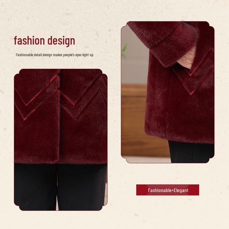 Velvet Mid-Length Winter Coat for Middle-Aged & Elderly Women - Warm Cotton Jacket for Grandma