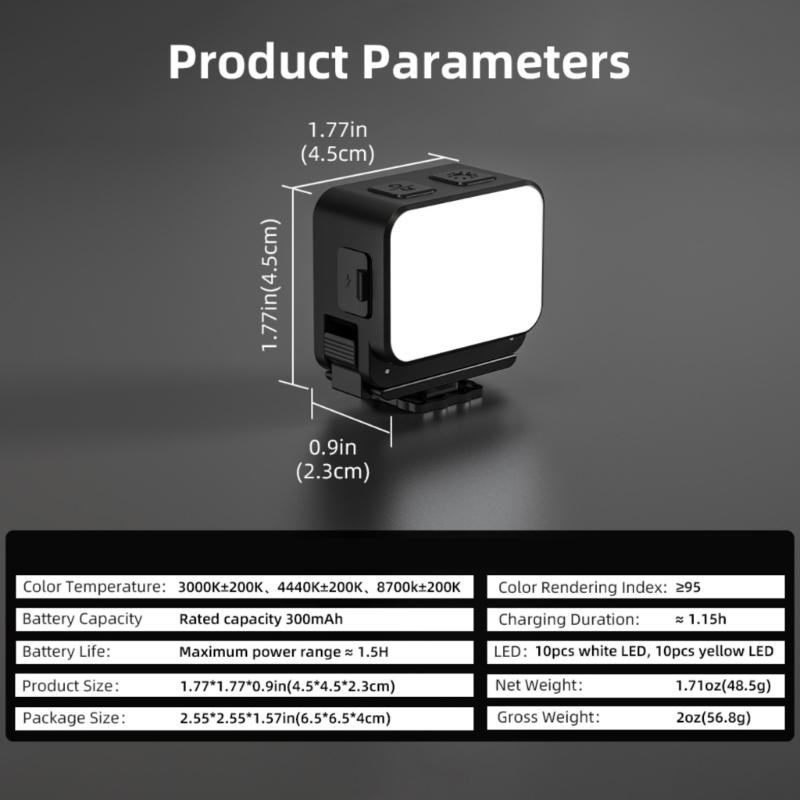 Portable LED Video Fill Light With Magnetic Mount IPX4 Waterproof for Camera Photography Vlogging