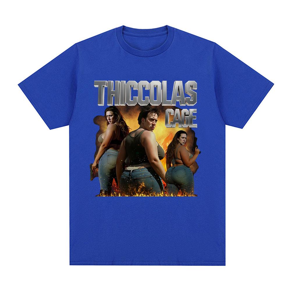 Thiccolas Cage Funny Meme T-shirt Unhinged Inappropriate Movie Lover T-shirts Absurd Crazy Cringe Exchange Gift Gag Joke Tshirts