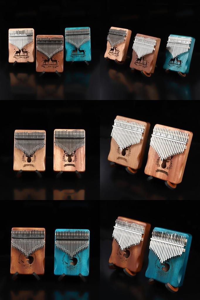 JINSELF Kalimba 21-Key Beginner Set Mahogany Brown with Music Score Instruction Book Case Finger Sleeves Kids Musical Instrument Thumb Piano