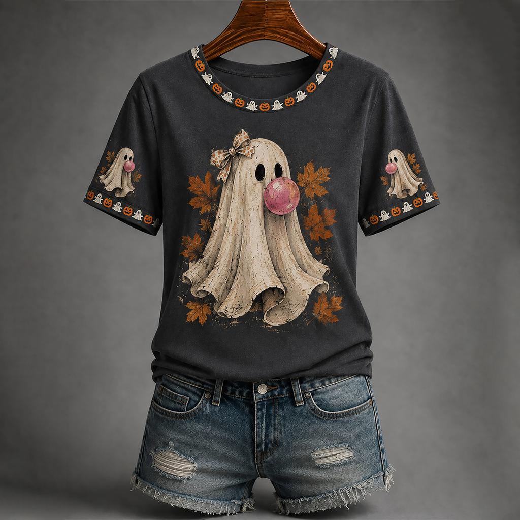 Women's Halloween Print Short Sleeve Casual T-Shirt Top