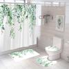 Green Leaves Shower Curtain Sets Spring Rural Plant Flower Bathroom Curtains Non-Slip Toilet Lid Cover Rug Baths Mats Home Decor