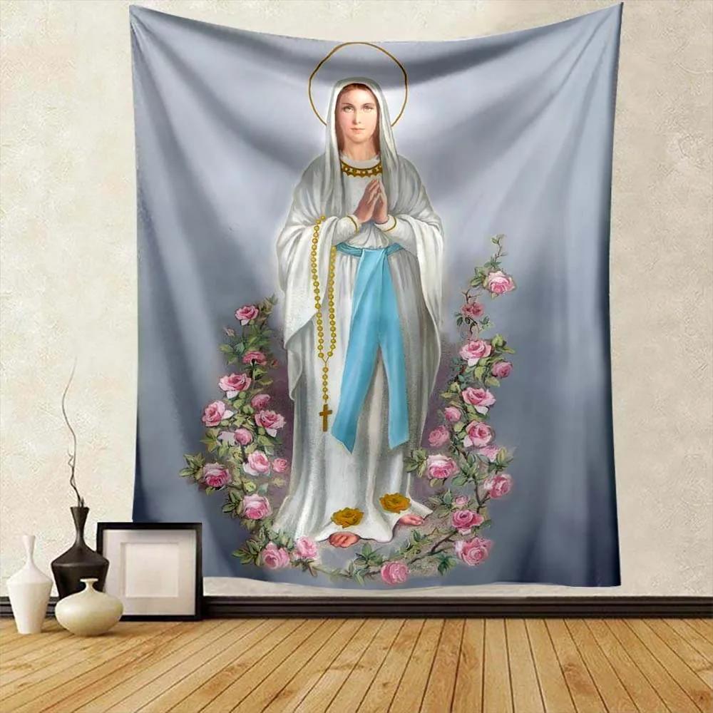 Mother of Christian Faith Jesus Tapestry for Bedroom Wall Apartment Wall Hanging Blessed Virgin Mary Living Room Decoration Gift