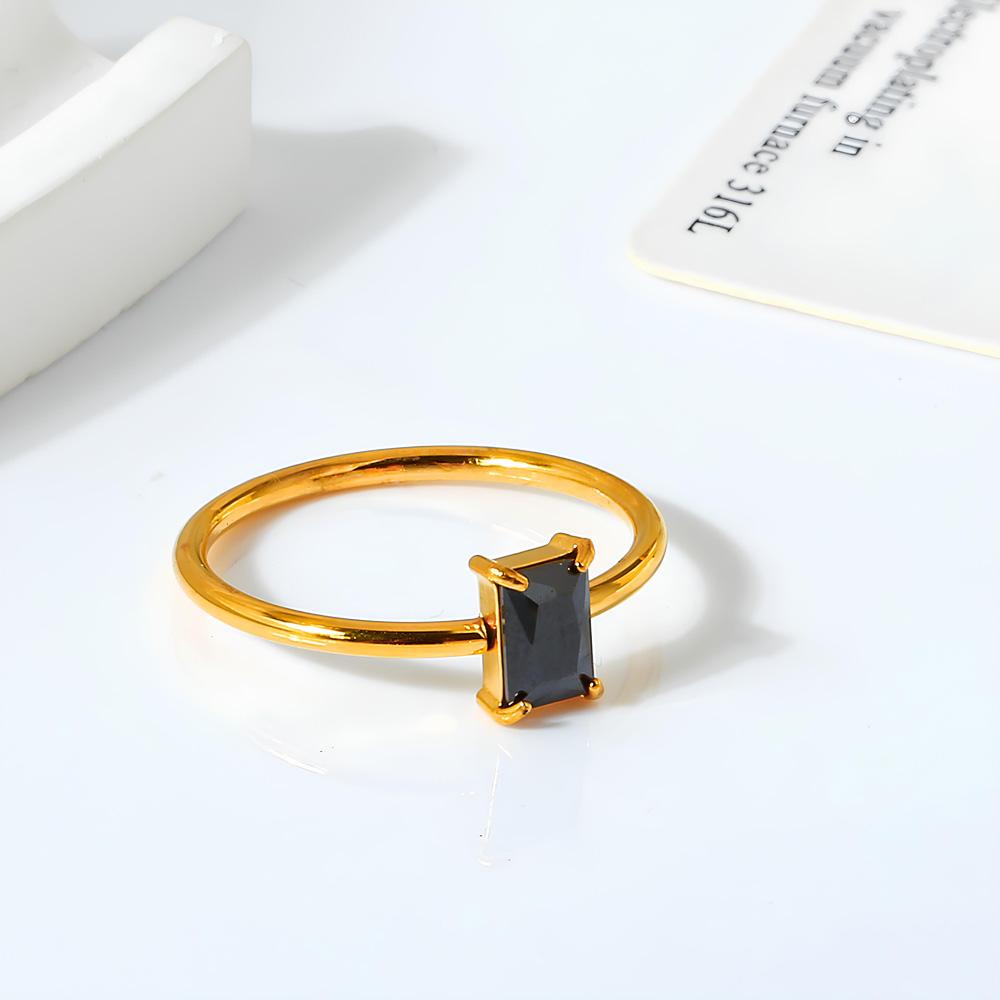 

Inlaid Square Shape Cubic Zircon Solitaire Rings For Women Titanium Steel Female Jewelry Non-Fading 9 чорний