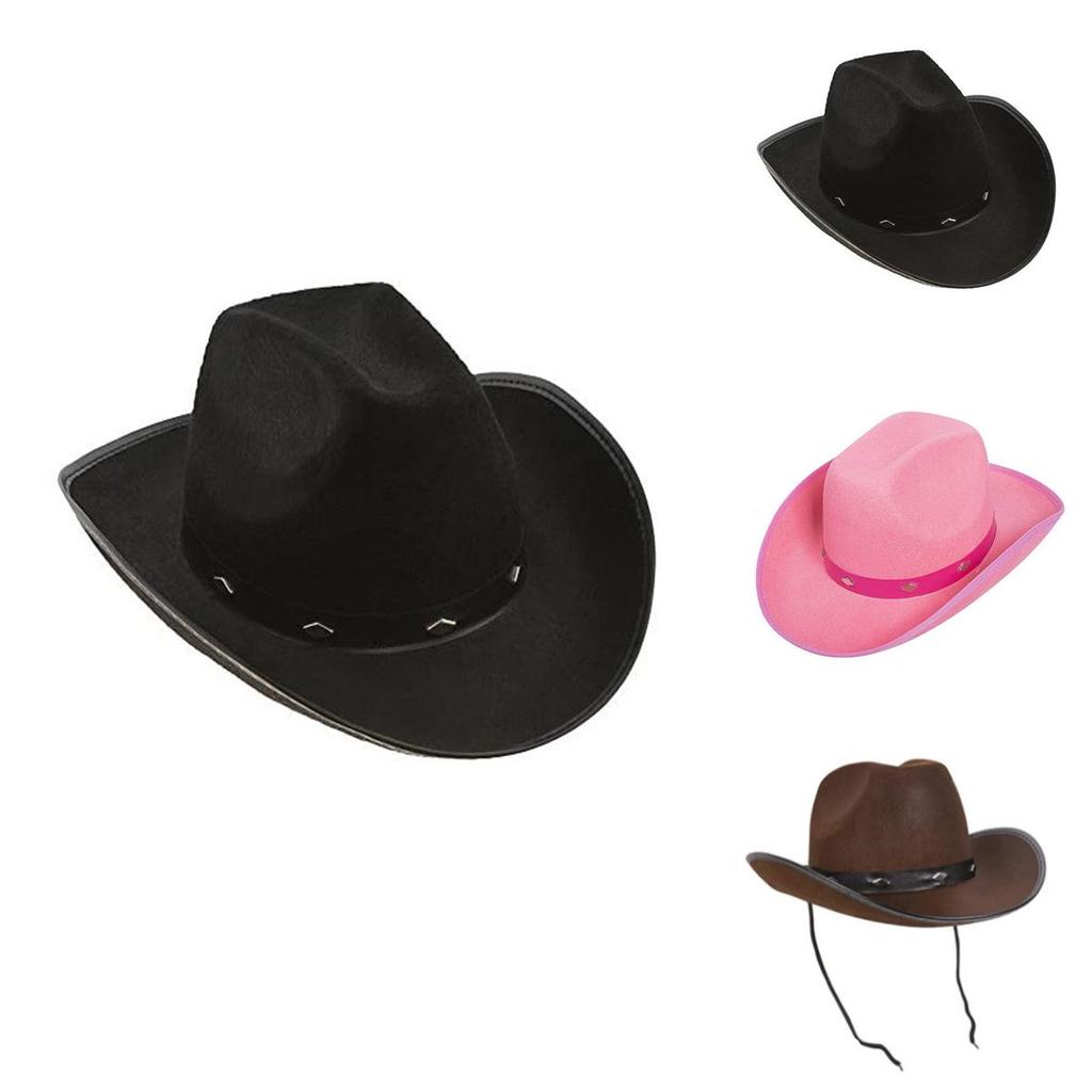 Pink Denim Cowboy Hat With Metal Rivets For Festival And Themed Events