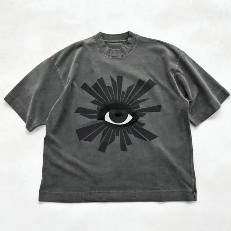 T-shirts Casual Lös Bomull Ögon Skumtryckt Kortärmad Kanye Par T-shirt