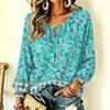 Damen Freizeit Vintage Blumendruck Langarm Rundhals Krawatte Rüsche Pullover Top