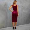 2026 Damska Kwadratowy Dekolt Rozcięcie Zakrywające Biodra Pasek na Ramię Impreza Festiwal Muzyczny Aksamitna Czerwona Sukienka