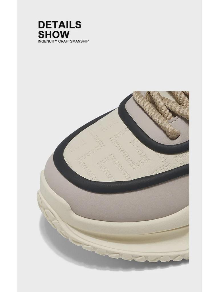 2024 Autumn Men's Leather Thick-Soled Dad Shoes with Air Cushion - Trendy Casual Sports Footwear