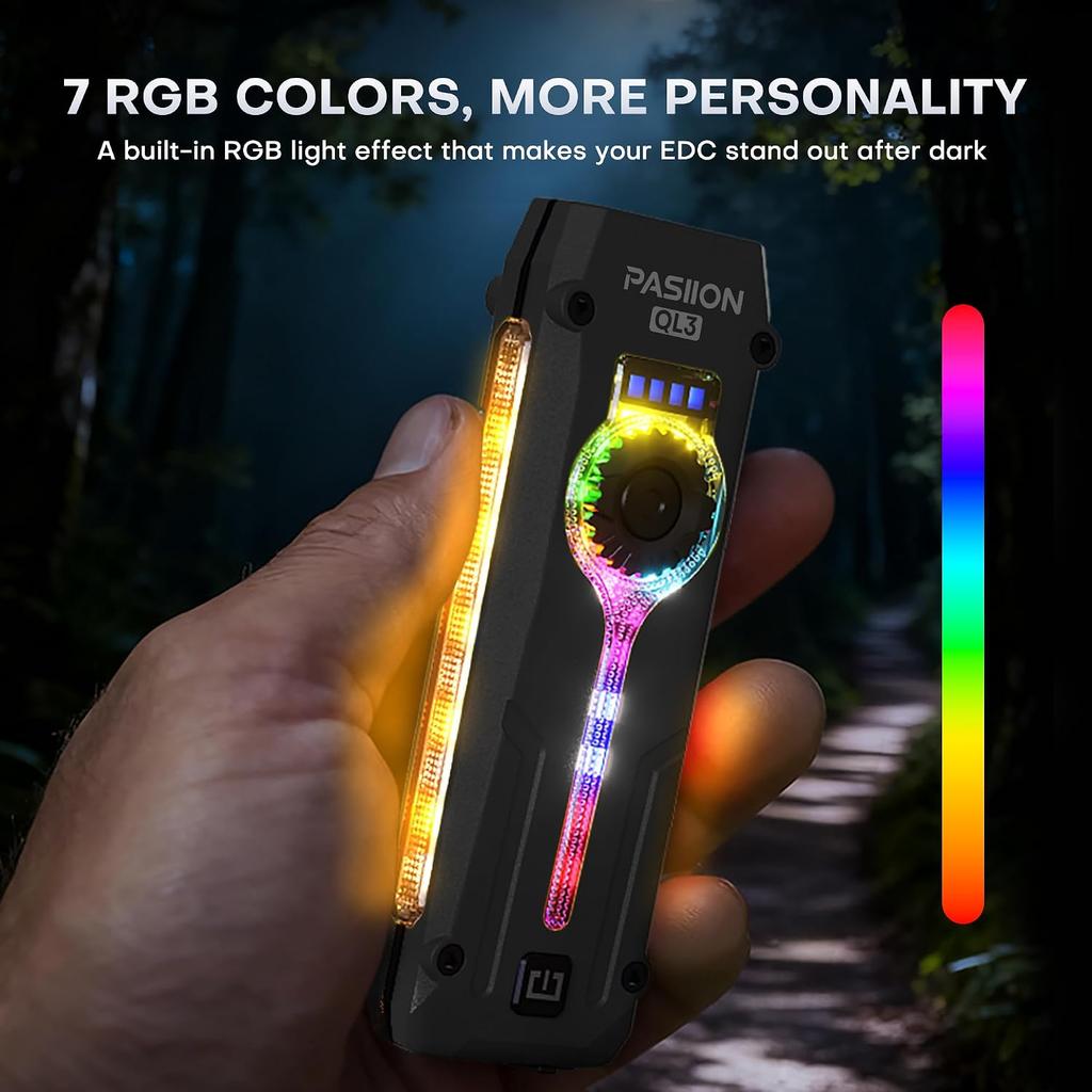 UV Flat EDC Flashlight Rechargeable 1800 High Lumens Pocket Light with RGB,Magnetic Base Small Flashlights with Dual Switch,Stepless Dimming,USB-C