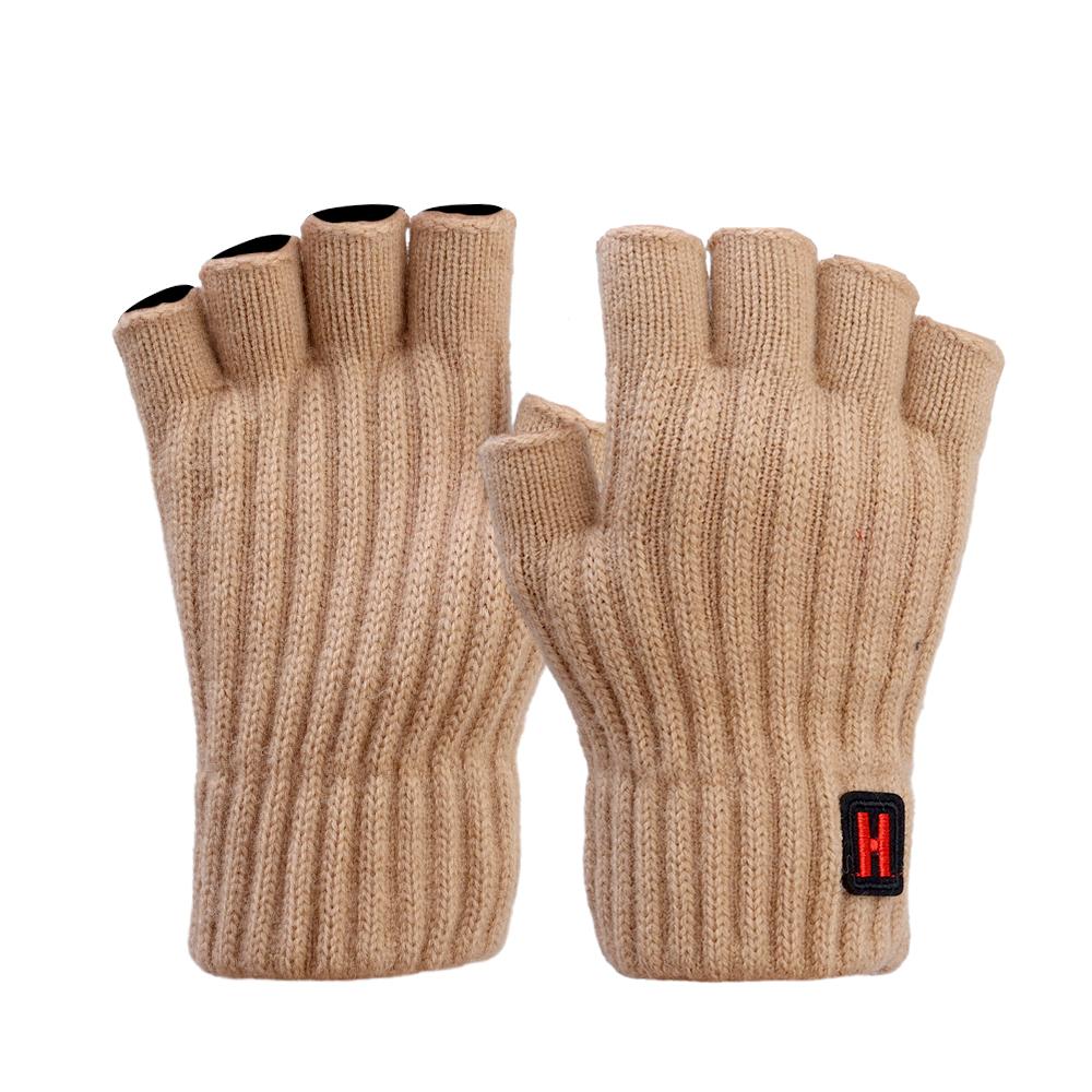 2020New Autumn And Winter Knitted Warm Half Finger H-label Gloves With Sliding Screen Fashion Men's Sports Mittens Warmth Cold-proof