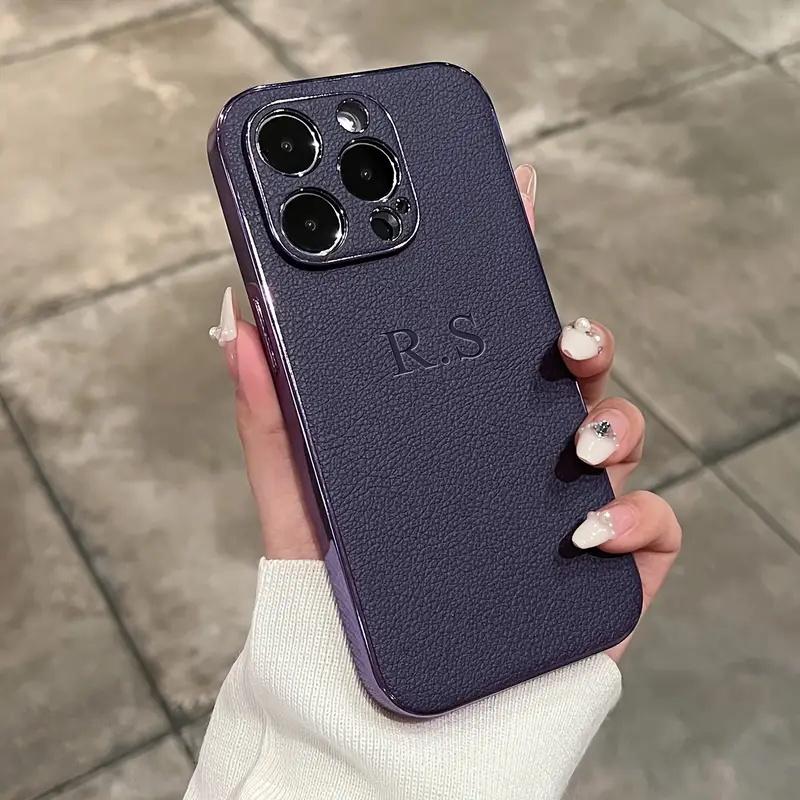Personalisierte Initialen Namenshülle Für iPhone 17 16 15 14 13 12 11 Pro Max Plus Air-Leder Beschichtetes Lederhülle