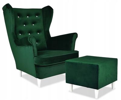 Diana Wing Chair with Footrest Scandinavian Green Velvet