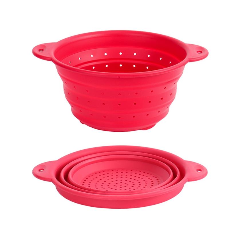 Folding Silicone Drain Basket Fruit Vegetable Washing Basket Foldable Strainer Colander Collapsible Drainer Kitchen