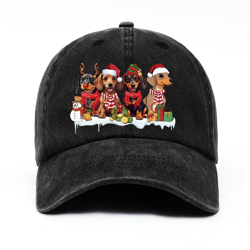 Christmas Dachshund Dogs Print Baseball Cap Adjustable Cotton Casual Snapback Hat for Adults