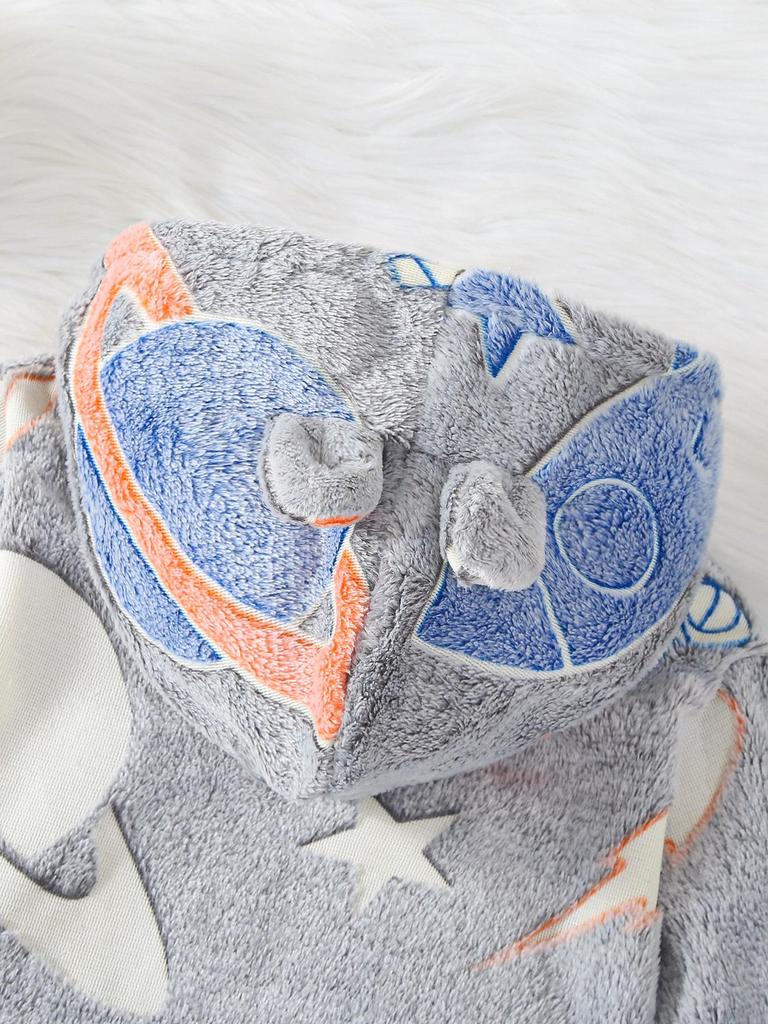 European & American Boys' Plush Hooded Jacket with Stars & Astronaut Flowers
