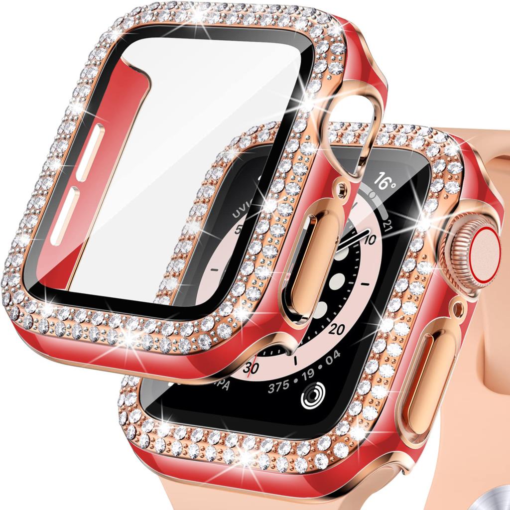 Glass+Cover For Apple Watch Case 40mm 44mm 45mm 41mm iWatch Accessories Diamond+Screen Protector Apple Watch Serie 3 5 6 SE 7 8