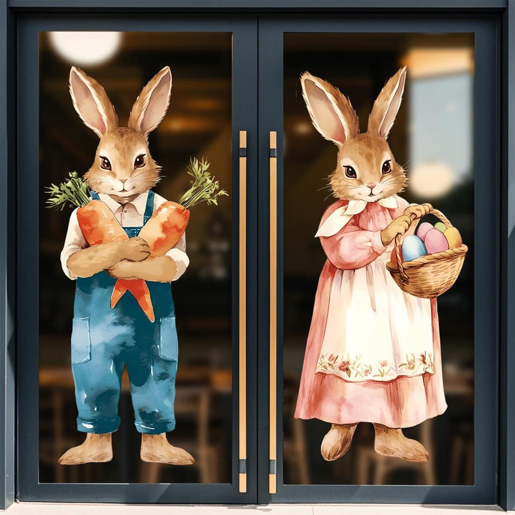2pcs Easter Decals Cute Stactic Decal Extra Large Easter Bunny Window wall Stickers Decoration For Home Stores Door Festivals