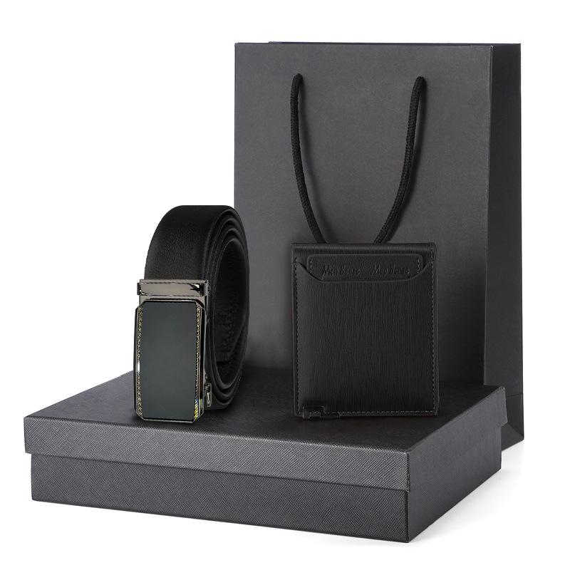 New Men's Pattern Leather Belt Wallet Gift Set Gift Box Men's Business Belt