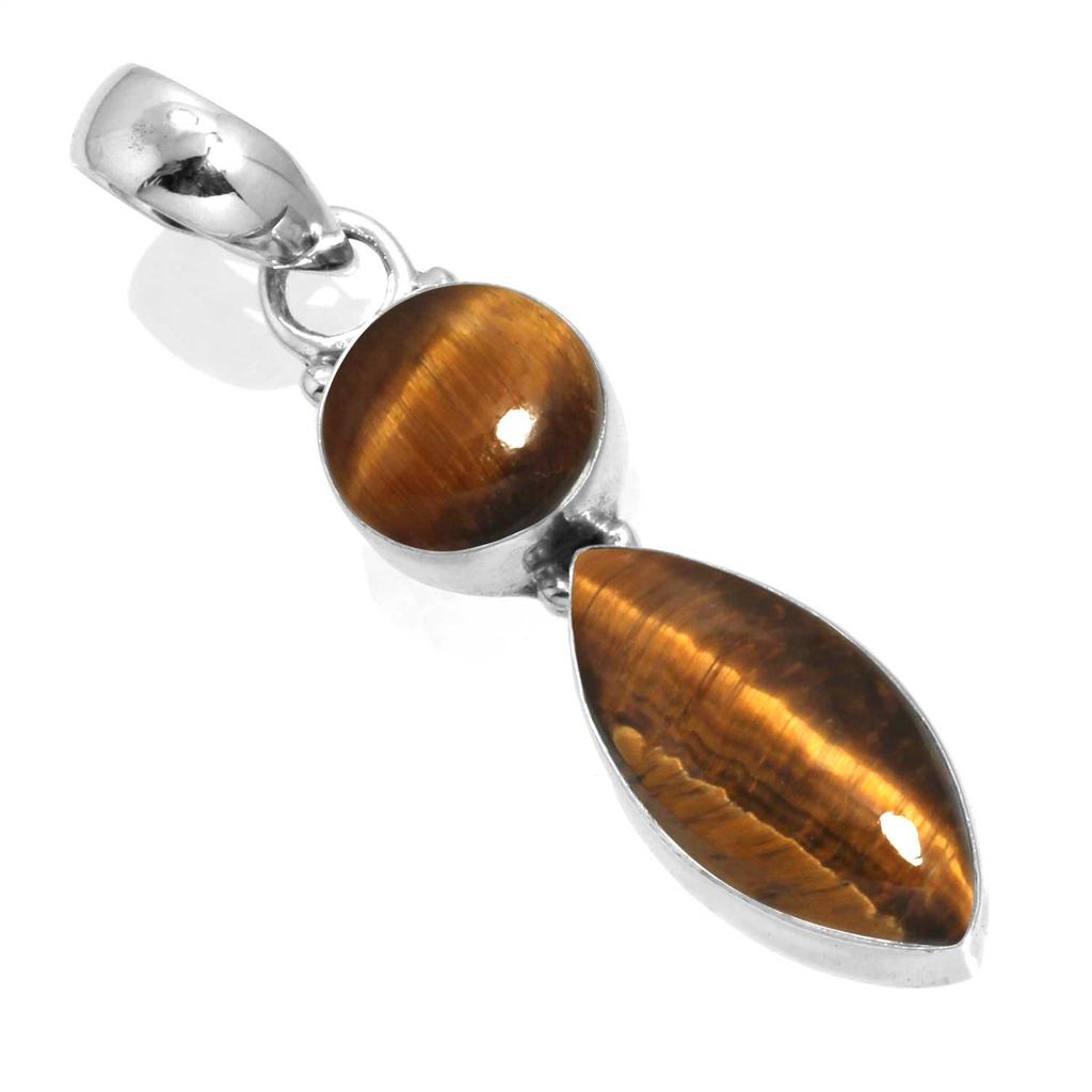 925 Sterling Silver Pendant Women Gemstone Handmade Jewelry Birthday Gift Malachite Moonstone Rose Quartz Red Stone Smoky Topaz Tiger Eye Cocktail