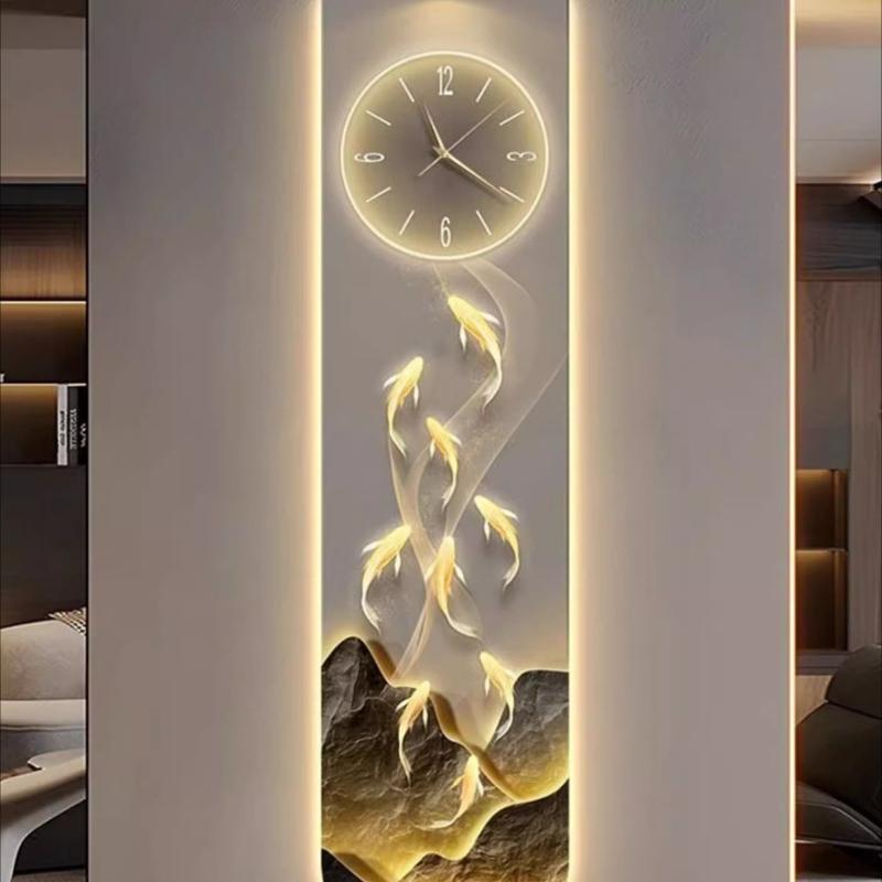 Modern Design Entrance Hall 3D Wall Clock Villa Mute Digital Clock Corridor Wall Decor Decoration Golden LED Light Painting