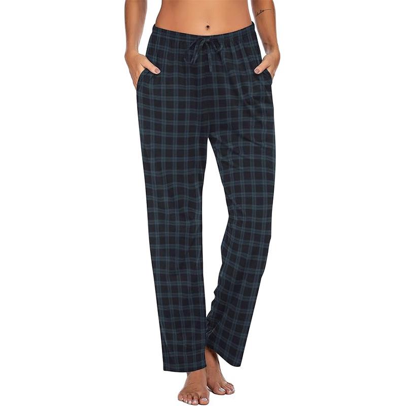 European and American Women's Plaid Print Casual Sleep Pants - Drawstring Loose Fit