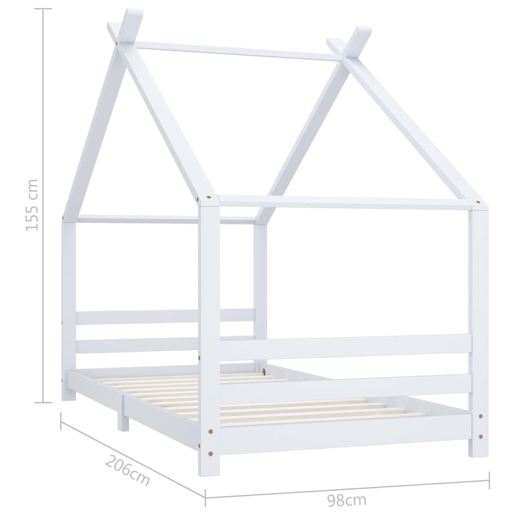 Kids Bed Frame White Solid Pine Wood 90 X 200 Cm