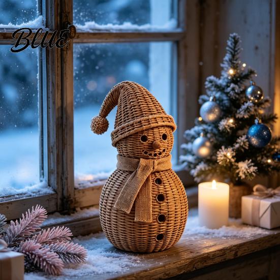 Christmas Party Table Centerpieces Snowman Ornament for Tabletop Decor Retro Resin Figurine Winter Themed Room with Knitted Texture Fireplace