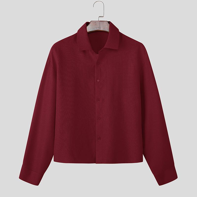 INCERUN Men Turn Down Collar Long Sleeve Loose Casual Texture Shirts Tops