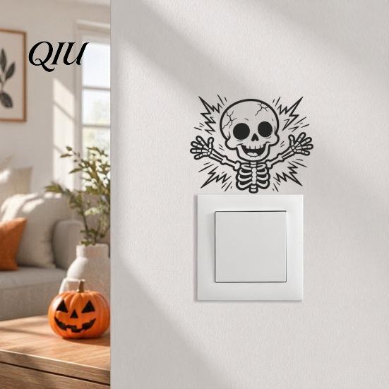 Traceless Switch Sticker Halloween Skeleton Light Sticker, Electric Decal, Removable Cover Decals, PVC Waterproof Wall Art for Home