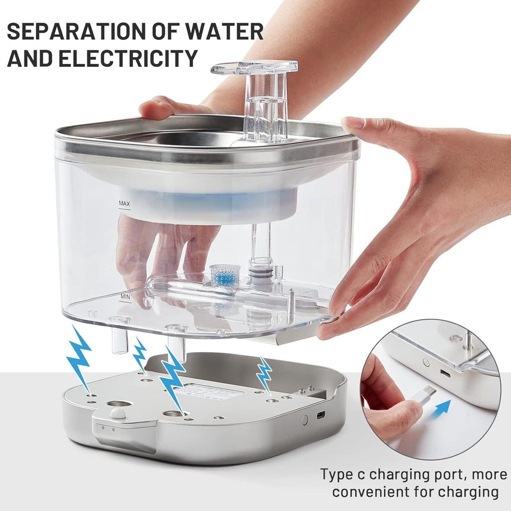 Wireless Automatic Pet Water Fountain Rechargeable Cat Drinking Fountain Stainless Steel Water Dispenser