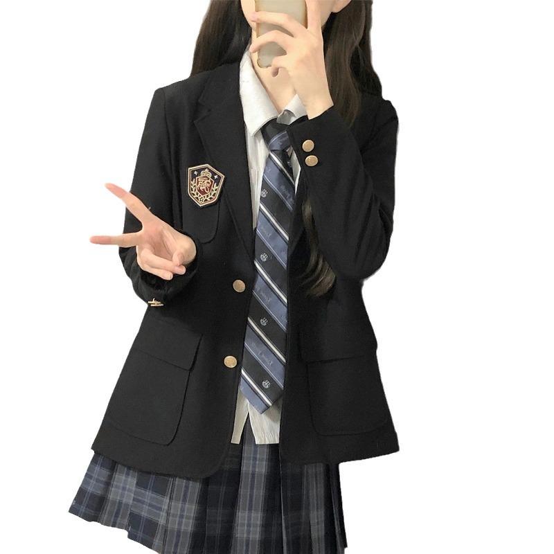 Camellia Book Academy Czarny Mały Blazer: Damska odzież wierzchnia w stylu brytyjskiego mundurka szkolnego