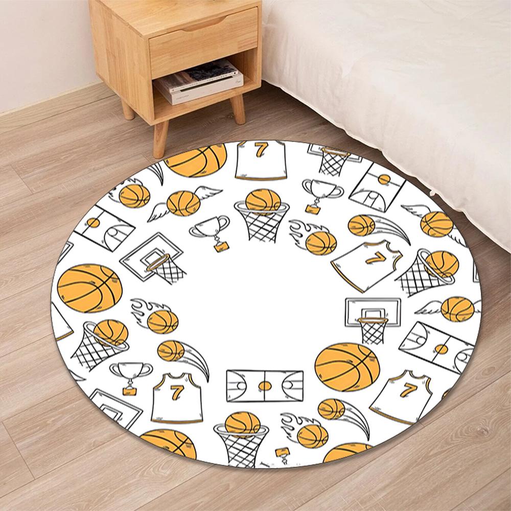 Basketball Printed Round Rug Carpet Chair Rug Area Rug Entryway Doormats,for Office Chair Living Room Bedroom Kitchen Room.