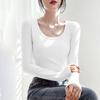 2025 Women's Slim Fit Black Long Sleeve Top: Versatile Low Neck Base Layer for Spring and Autumn
