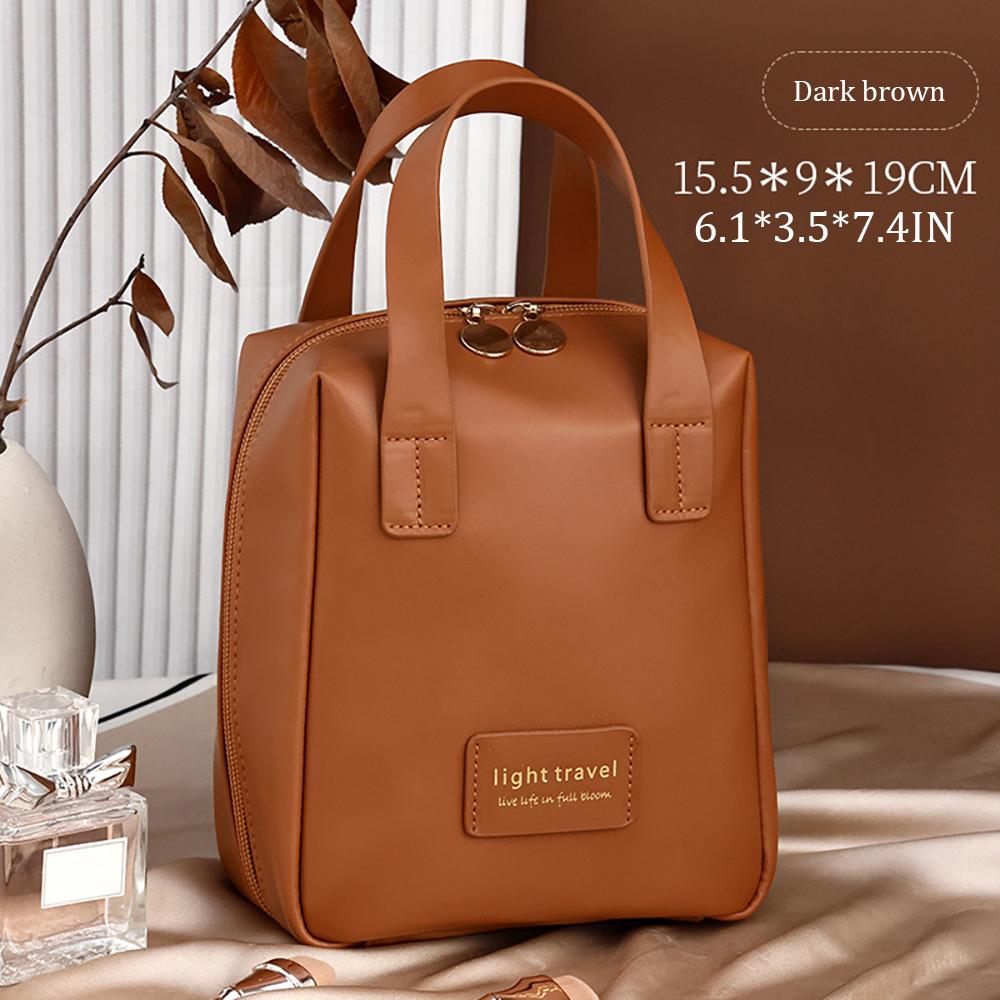 

ПУ косметичка с ручкой, многофункциональная косметичка, водонепроницаемая портативная многослойная ПУ сумка для хранения туалетных принадлежностей и косметики.zwq коричневый