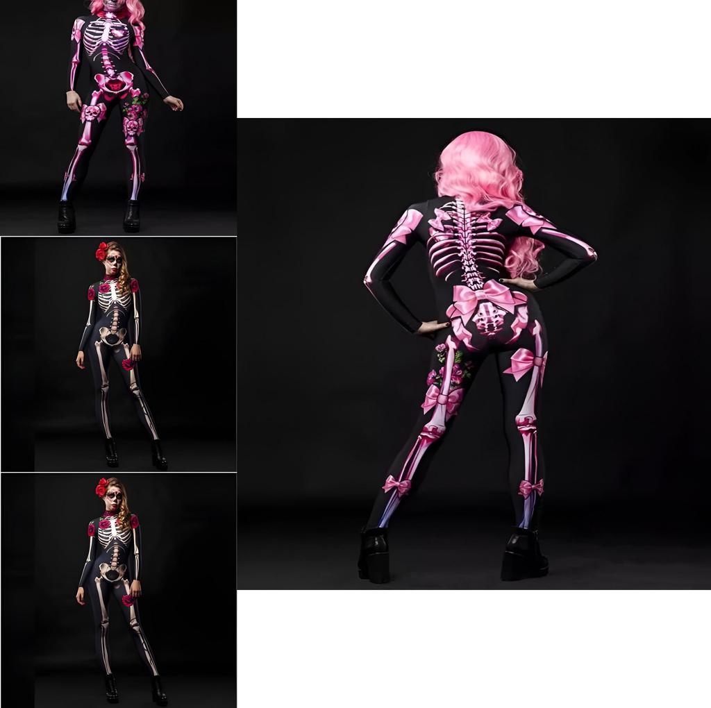 Soft And Stretchy Women Skeleton Skinny Catsuit For Cosplay
