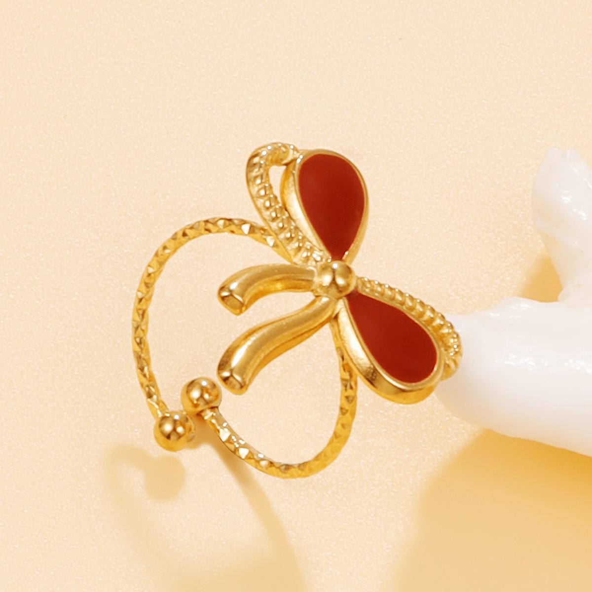 Versatile Fairy-Style Red Bow Ring with Sweet Drip Oil Enamel, Stainless Steel Women s Jewelry Gift.