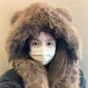 Women's Autumn Winter Bear Ear Hat Scarf Glove Integrated Cold Resistant Warm Plush Hat Neck Warmer Gloves