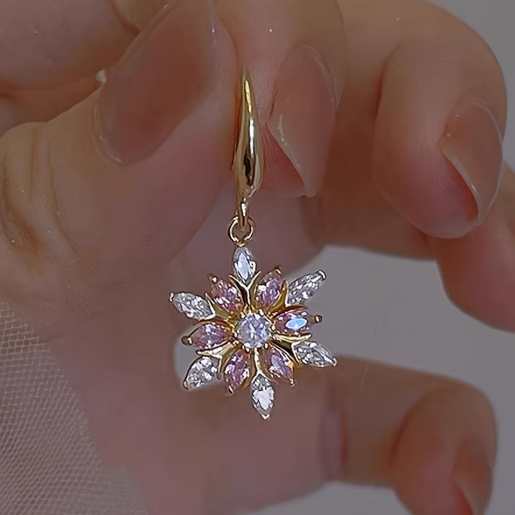 1 Pair Elegant Snowflake Dangle Earrings with Pink Rhinestones,  Chic Sparkling Jewelry for Women, Perfect for Daily Wear & Vacation, Christmas Gift