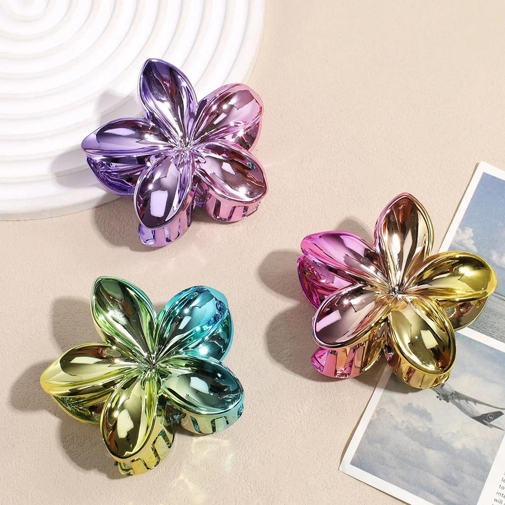 Hawaiian Gradient Laser Hair Clips Flower Hair Claw Large Fashion Head Wear Hairpin Women Girls Crab Barrette Hair Accessories