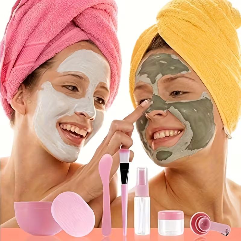 7-11pcs DIY Facial Mask Making Kit Bowl Spatula Brush Bottle Puff Towel Facemask Mixing Tool Kit for Home Beauty Salon Use