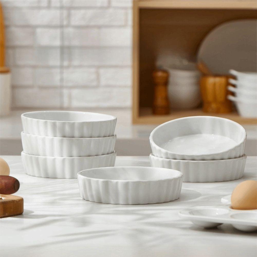 6pcs Shallow Tart Baking Pan Ceramic Souffle Dishes Mini Pie Baking Tray  Bakery